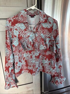 Rock & RollWomen's teal and & rust Printed Button-Up Shirt - Floral size med